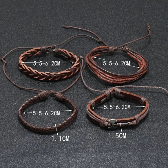 Axe Brown Leather Bracelet Set Mens - Picture 4 of 5